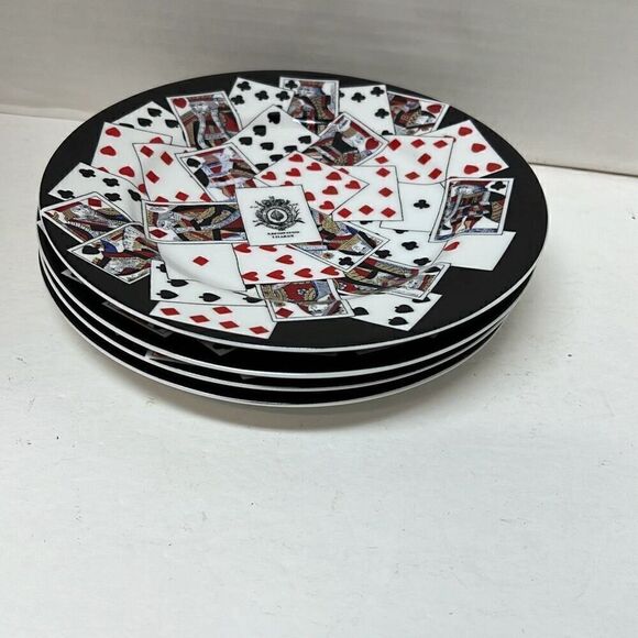 Playing Cards Bridge Poker Set of 4 Dessert Plates Colonial Williamsburg - Picture 2 of 12
